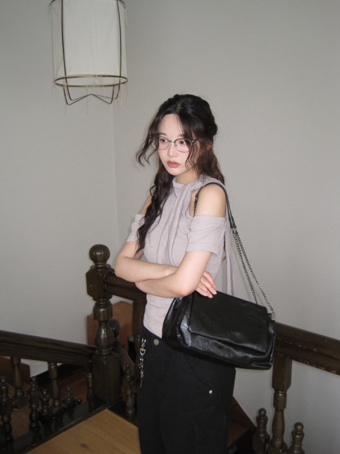 옵텐소 린넨 스카프 컷아웃 탑 티셔츠 상품이미지5