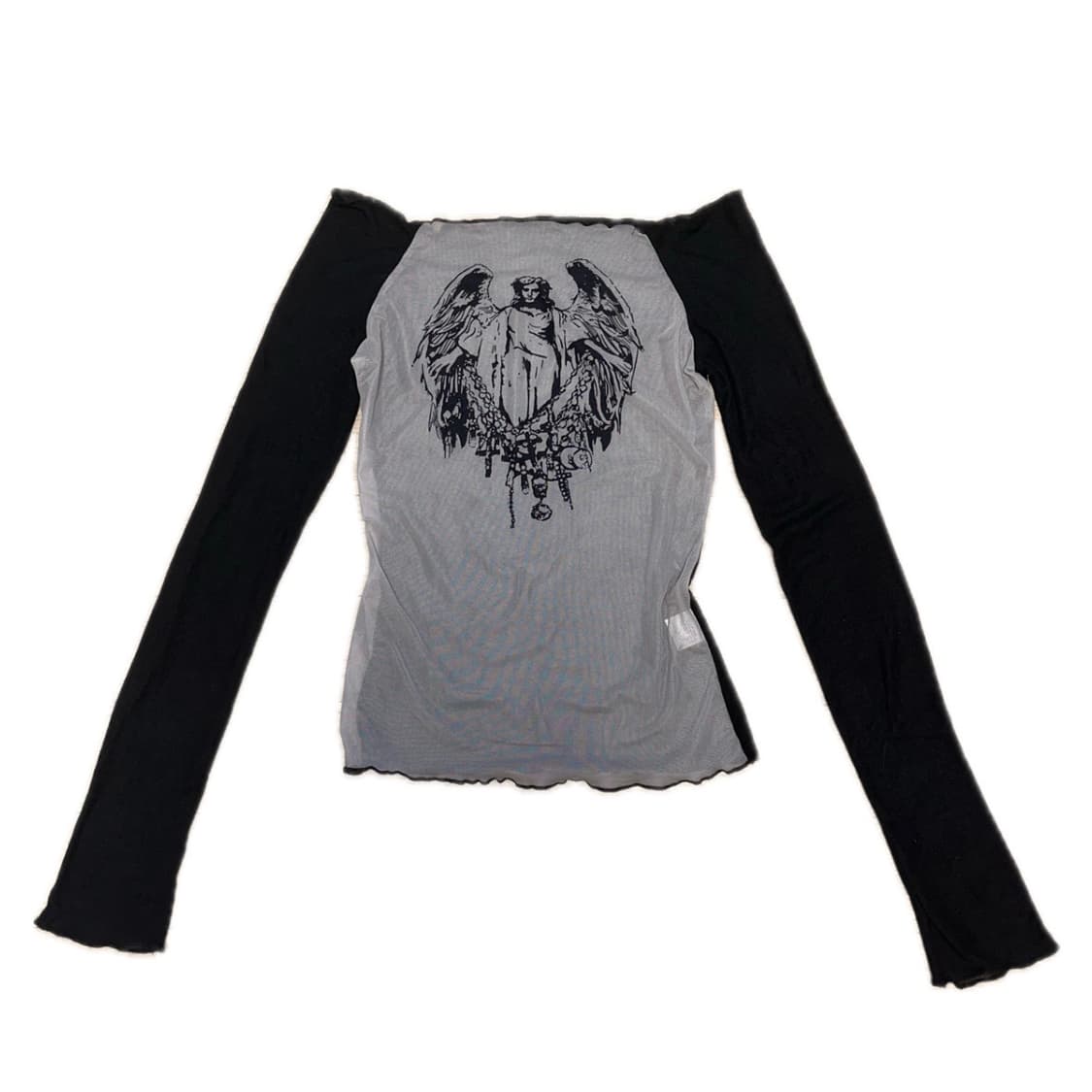 오프숄더 프린팅 시스루 티 상품이미지1