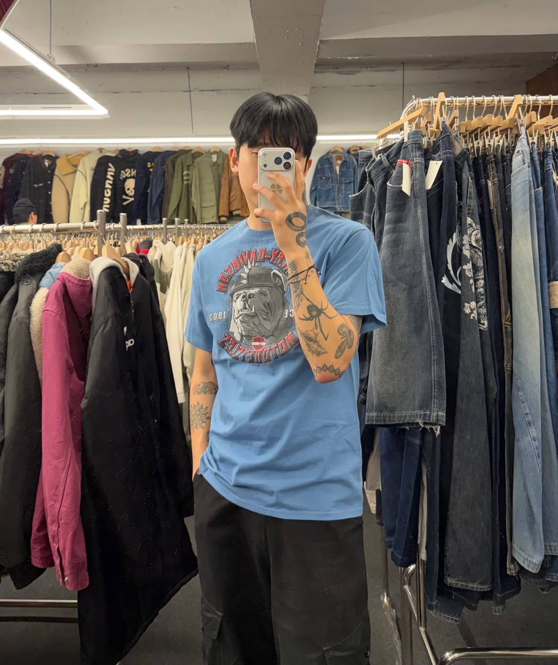 M) 할리데이비슨 빈티지 불독 프린팅 반팔 티셔츠 상품이미지1