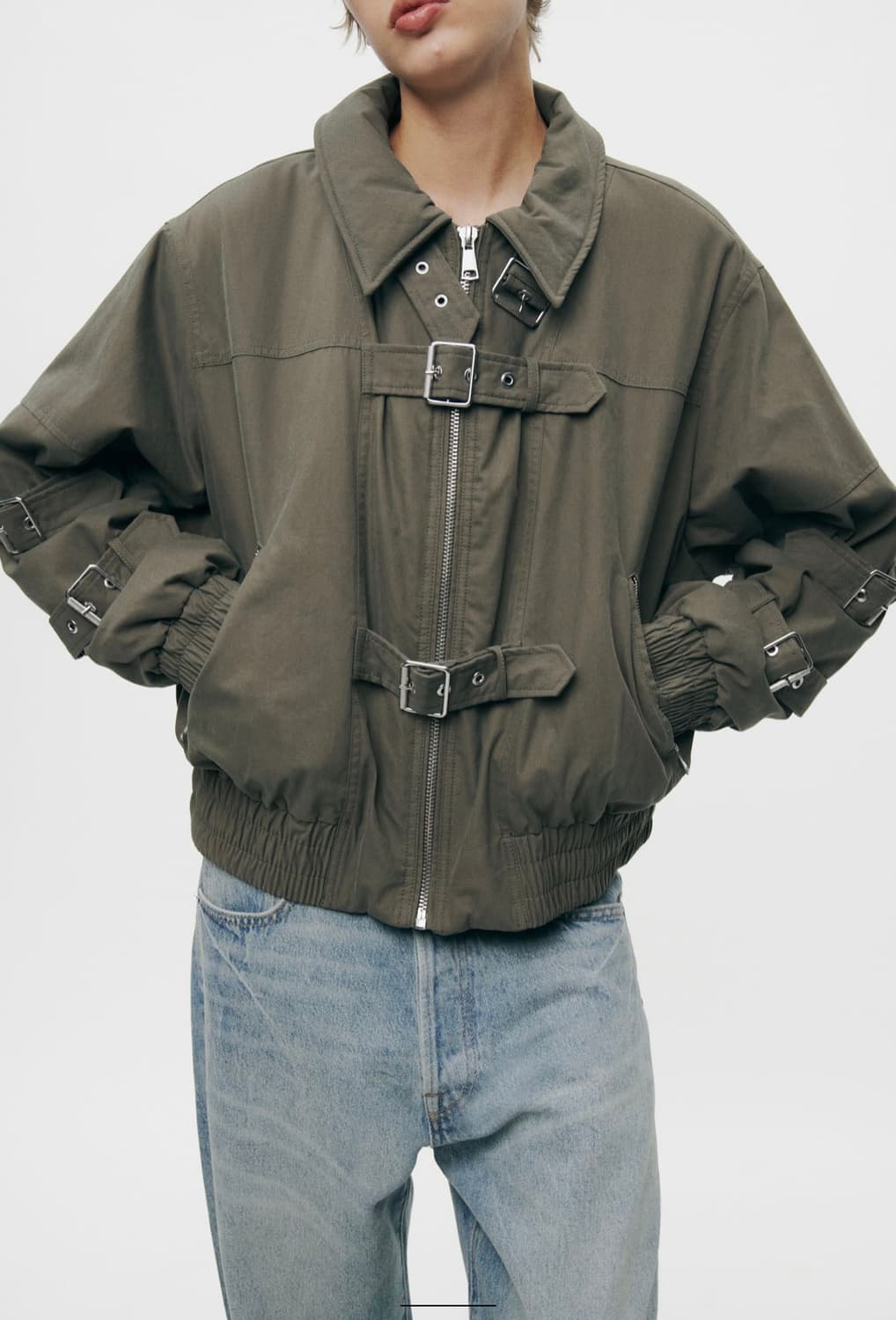 ZARA 자라 탭 버클 벨트 포인트 카키 봄버자켓 S 상품이미지1