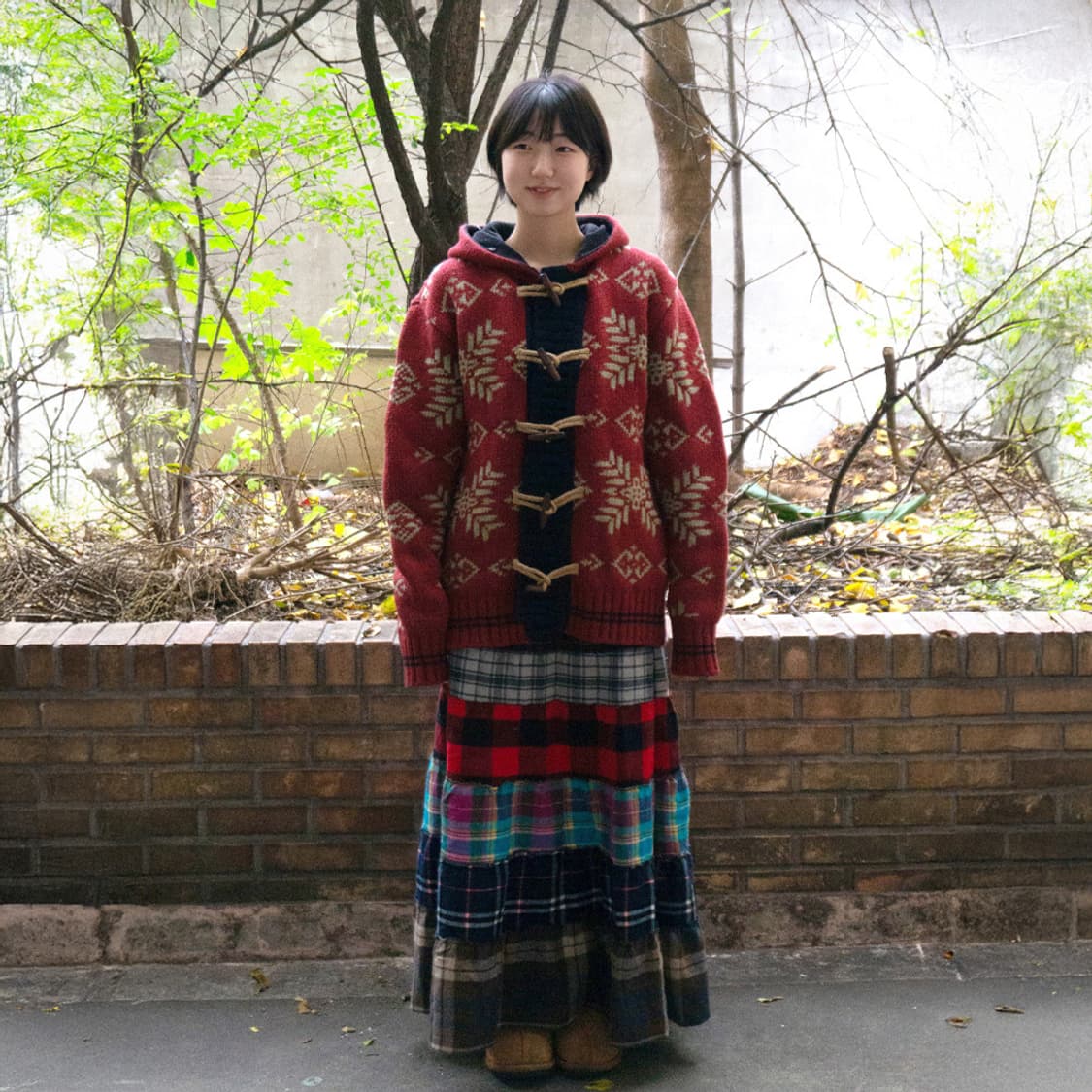 벽난로 앞 체크 패치 스커트  상품이미지3