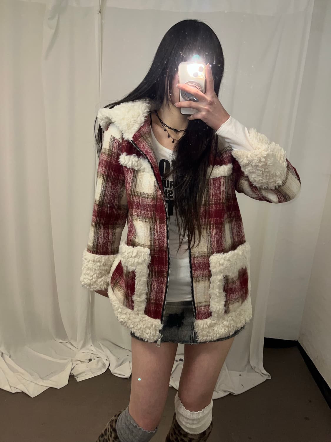 캐캐체st 후드 타탄체크 코트  상품이미지3