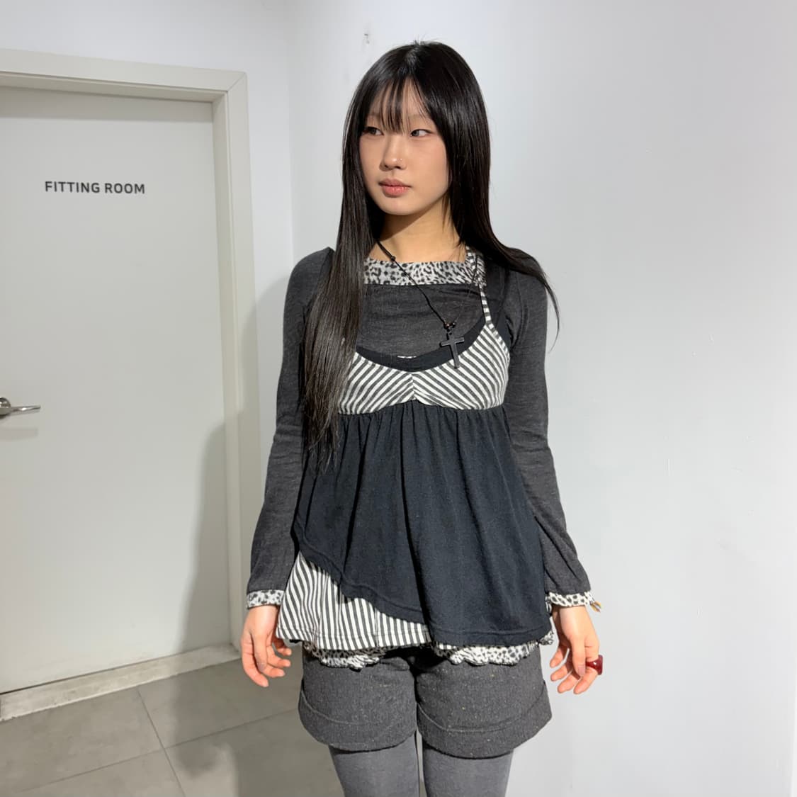 스트라이프 레이어드 갸루 나시 티셔츠 상품이미지1