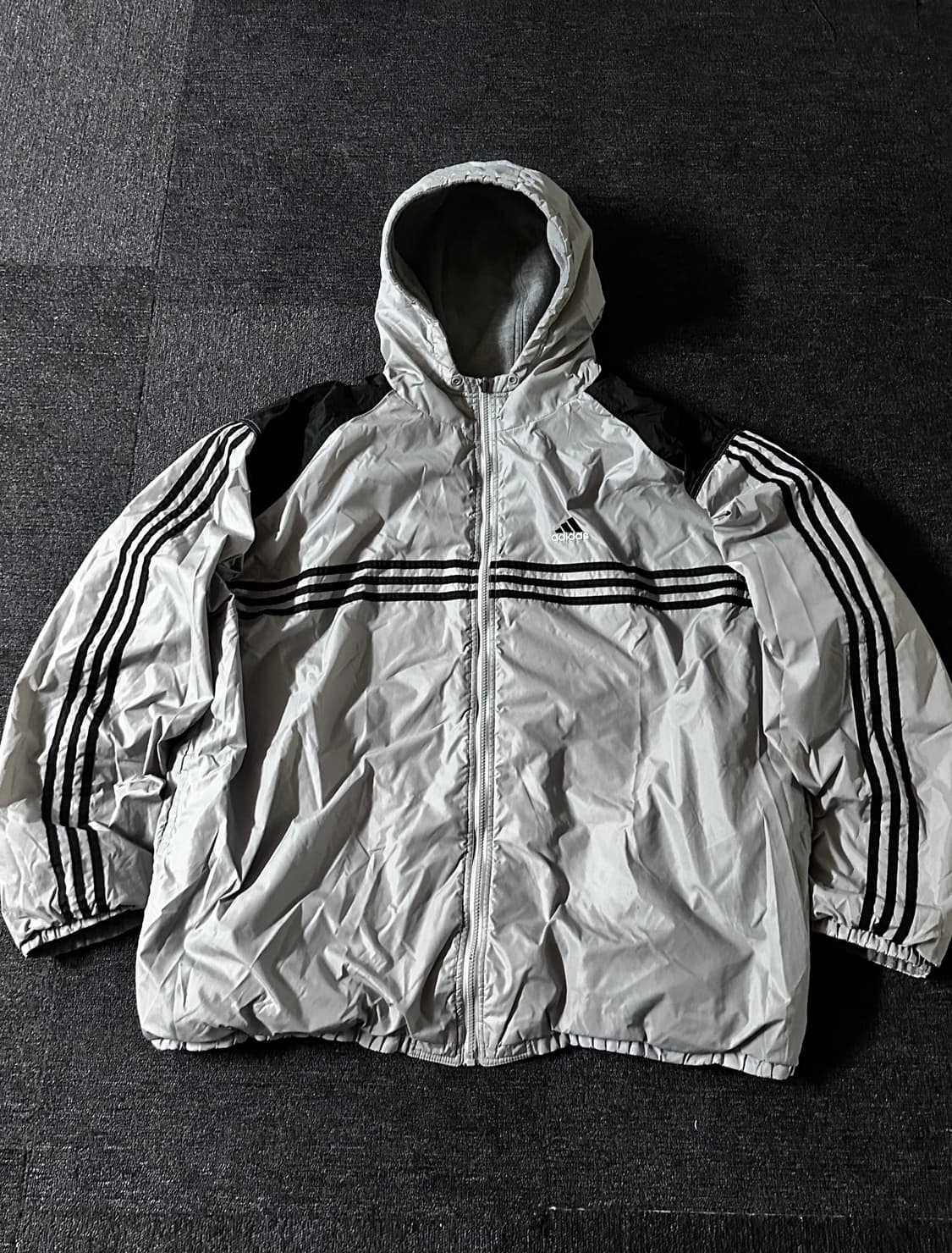 90s 아디다스 리버시블 빅로고 자수 그레이 후드점퍼 상품이미지1