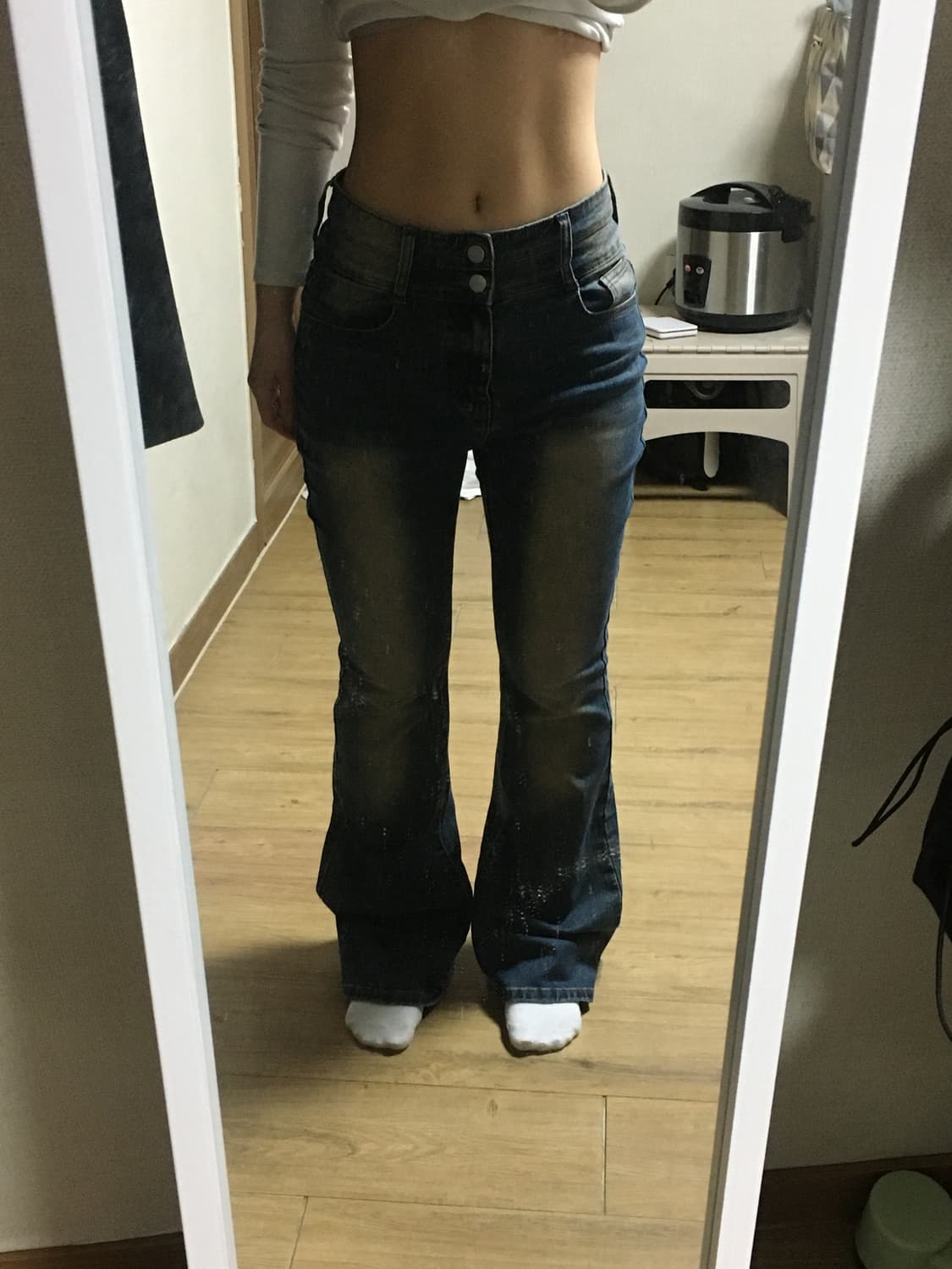 하이웨스트 부츠컷 워싱 롱데님(골반 패드) 상품이미지1