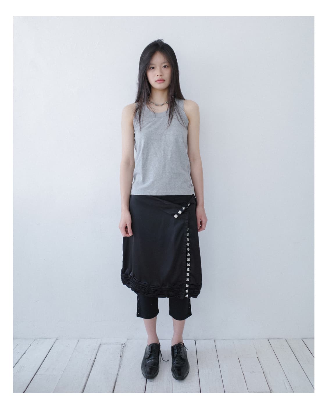산코파퓨엘라 Silky rue wrap skirt (Black) 상품이미지3