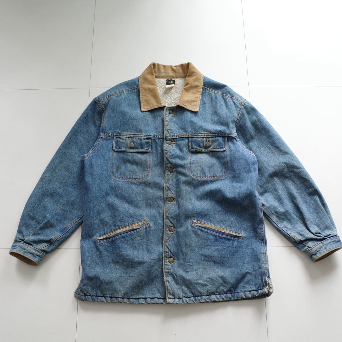 80s Lee 리 라이더 쉐르파 코듀로이 카라 렌치 데님자켓 M 상품이미지1