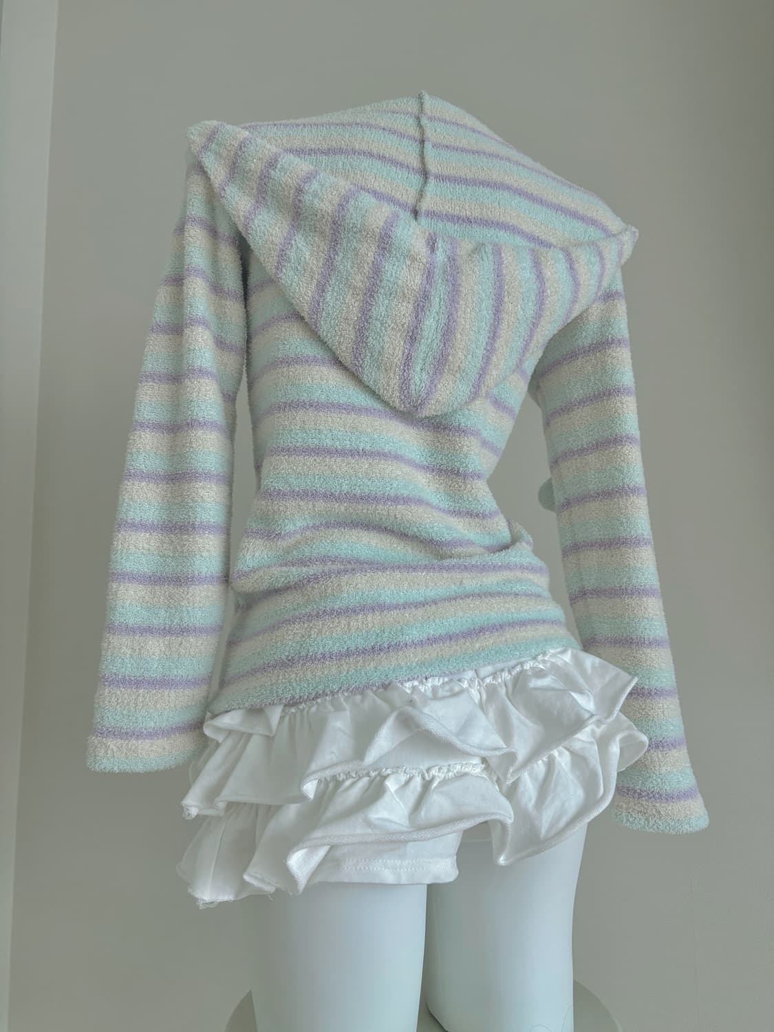 소다 코튼캔티 파스텔 폼폼이 스트라이프 후드집업 헤이세이 갸루 룸웨어 상품이미지3