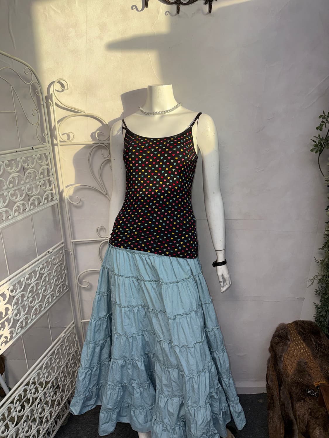 Black color mix heart pattern sleeveless 상품이미지5