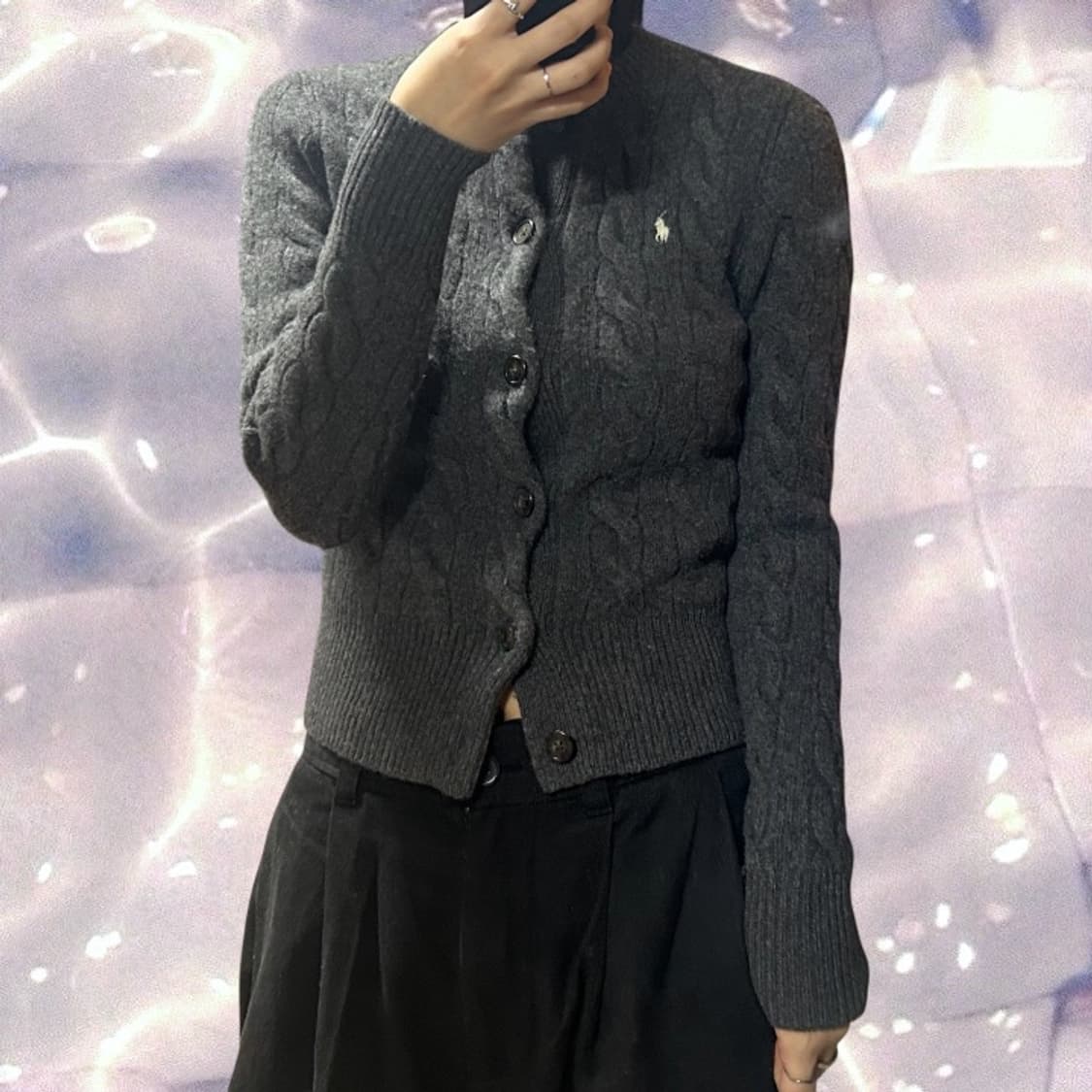 폴로 랄프로렌 신형 큐알 꽈배기 케이블 니트 울 캐시미어 가디건 그레이 상품이미지3