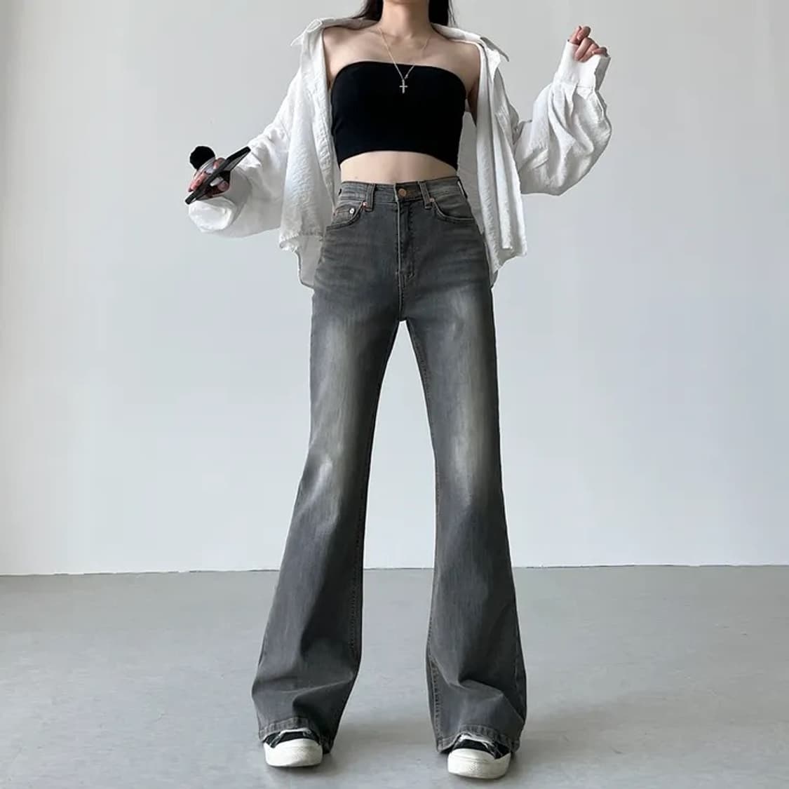 새상품) Ootj 하이웨스트 그레이 부츠컷 팬츠 M 상품이미지5