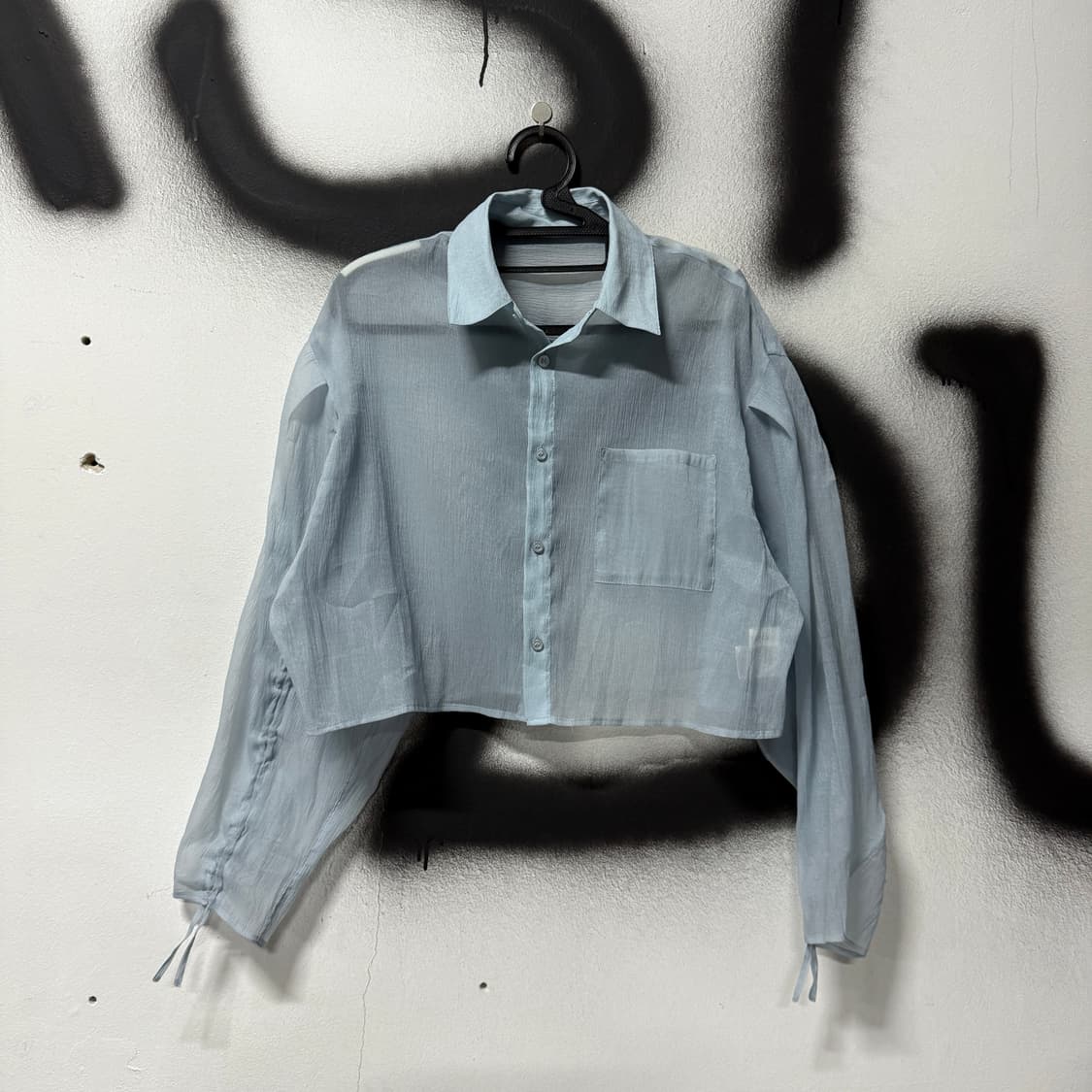 VTG 빈티지 셔링 디테일 시스루 크롭 셔츠 상품이미지1