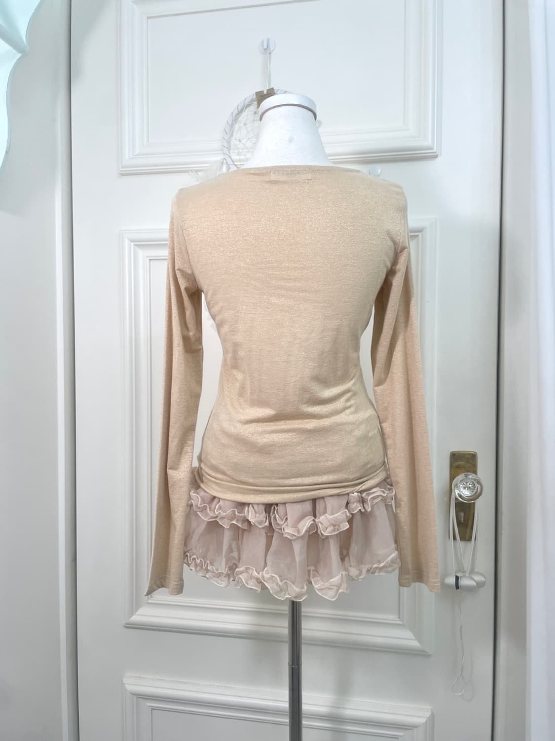 beige glitter v-neck pleats slim knit to 상품이미지3