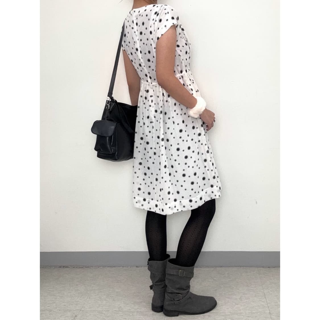 빈티지 도트 반소매 원피스 상품이미지4