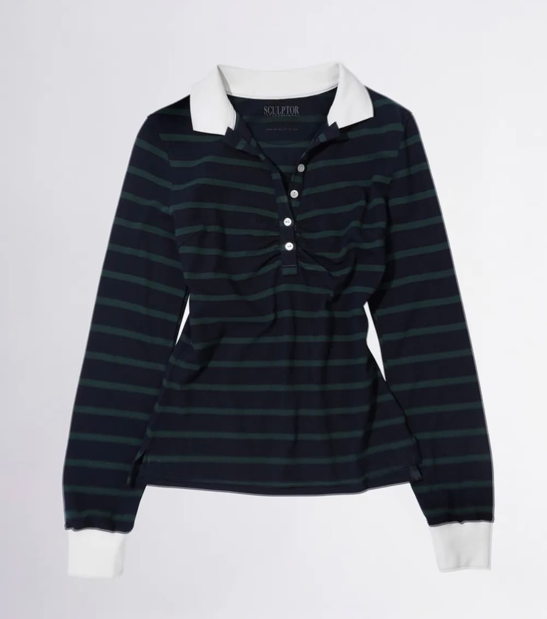 Shirring Tennis Shirt Navy/Green Stripe 상품이미지2