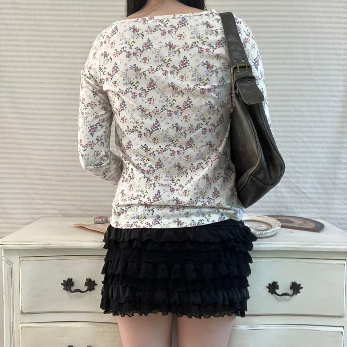 jpn vintage 아이보리 플라워 패턴 롱슬리브 y2k 스트릿 갸루  상품이미지3