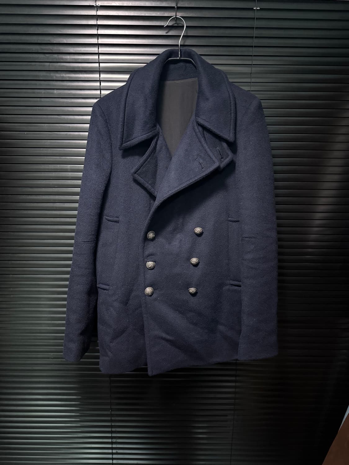 UN COIL 언코일 네이비 남색 울 캐시미어 더블 발마칸 피코트 하이넥 상품이미지6