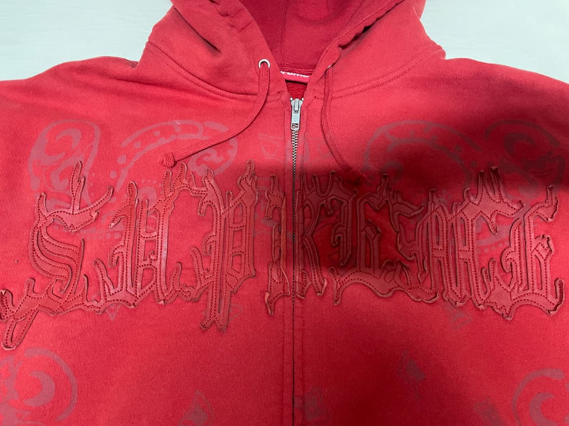 슈프림 레더 아플리케 집업 후드 스웨트셔츠 번트 레드 - 25SS 상품이미지5