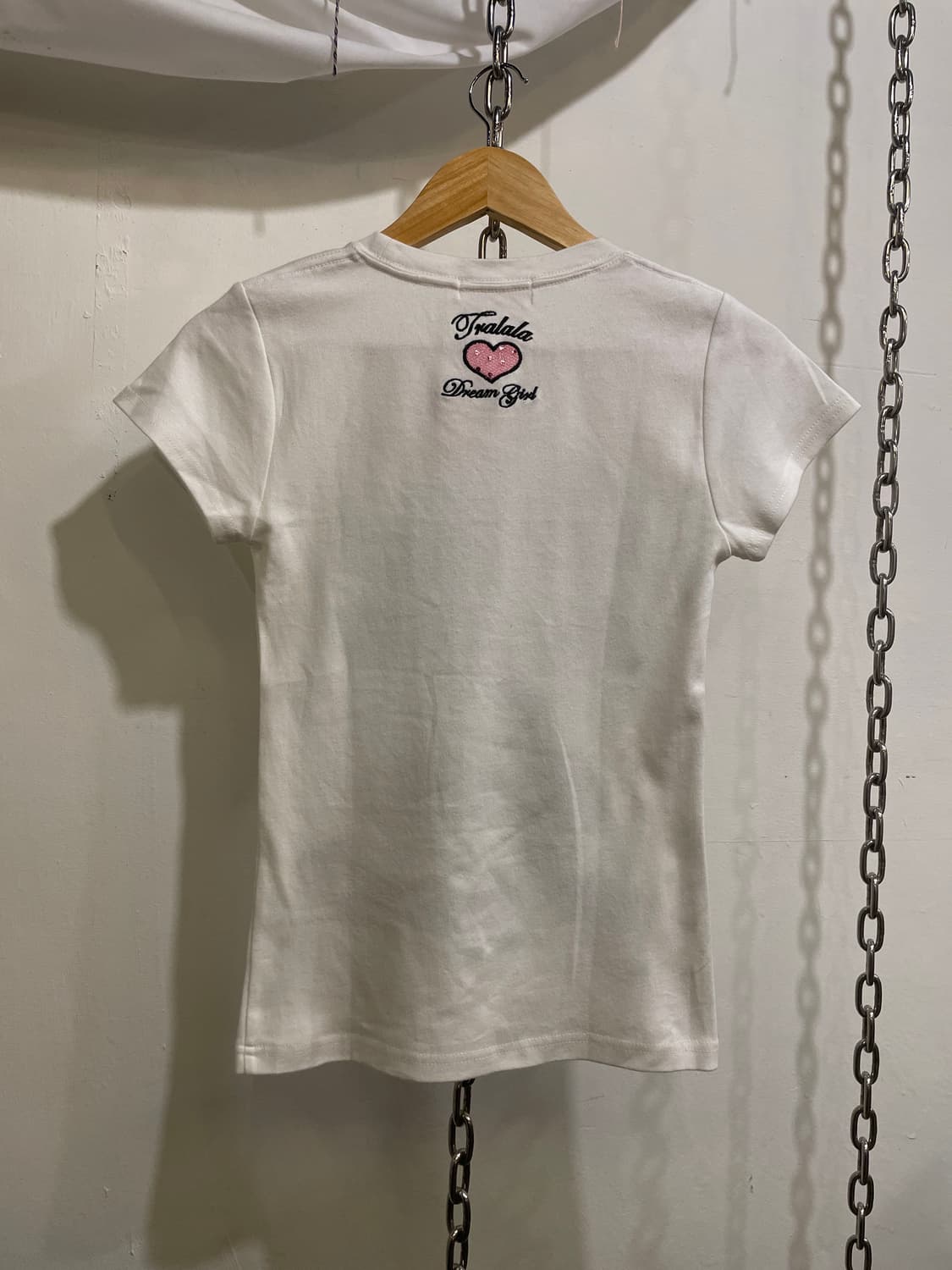 tralala 트랄랄라 글리터 핑크 레터링 화이트 티셔츠 상품이미지4