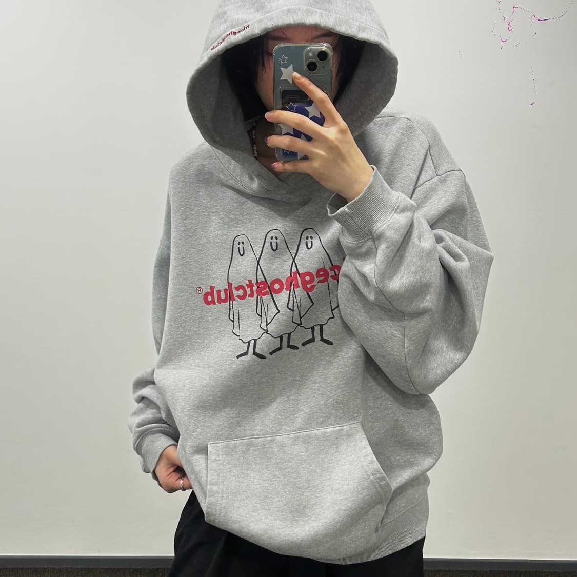 Niceghostclub 나이트고스트클럽 레드 로고 그레이 후드티 상품이미지1