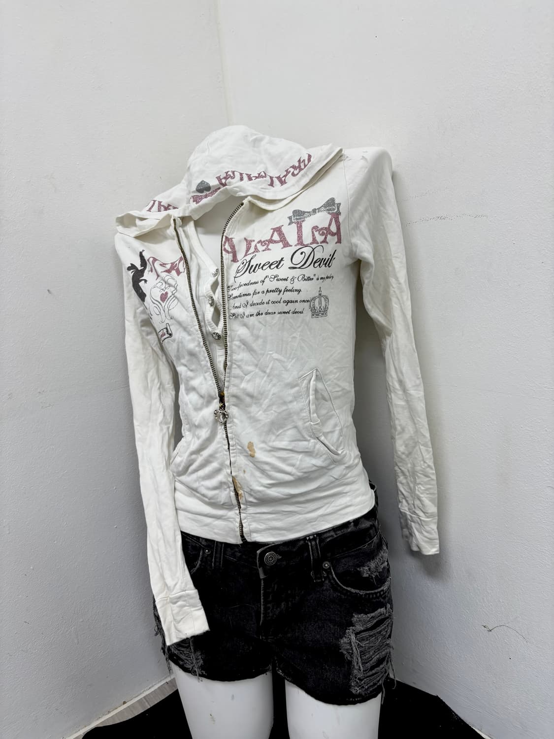 “Tralala” White Y2K Print Slim Fit Hoode 상품이미지10