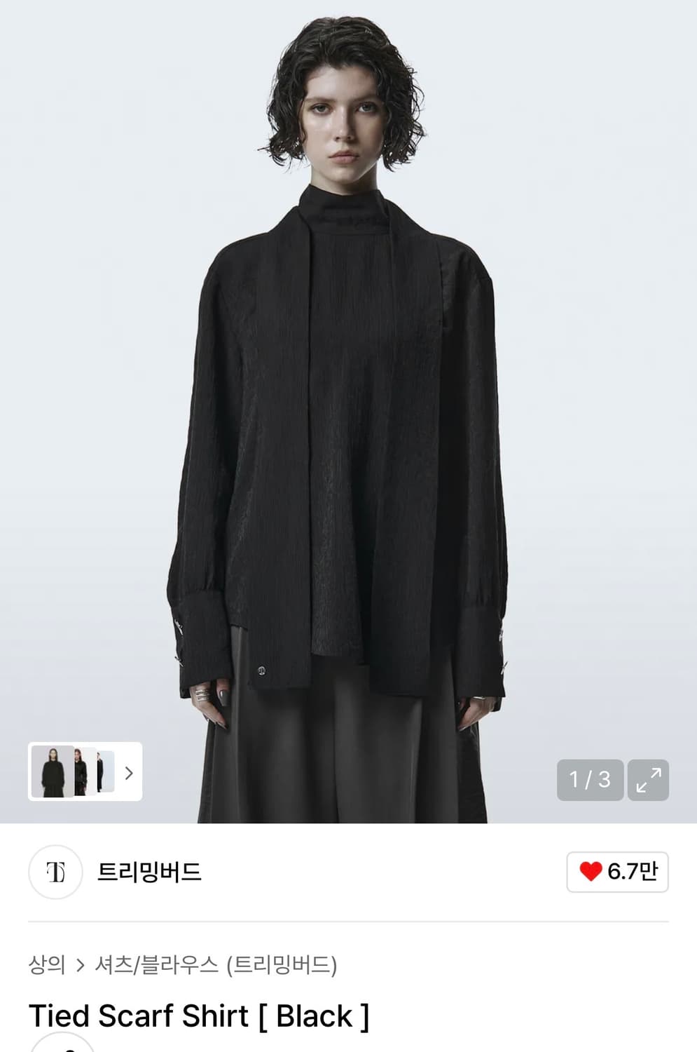 트리밍버드 타이 타이드 스카프 셔츠 블라우스 블랙 1사이즈 상품이미지1