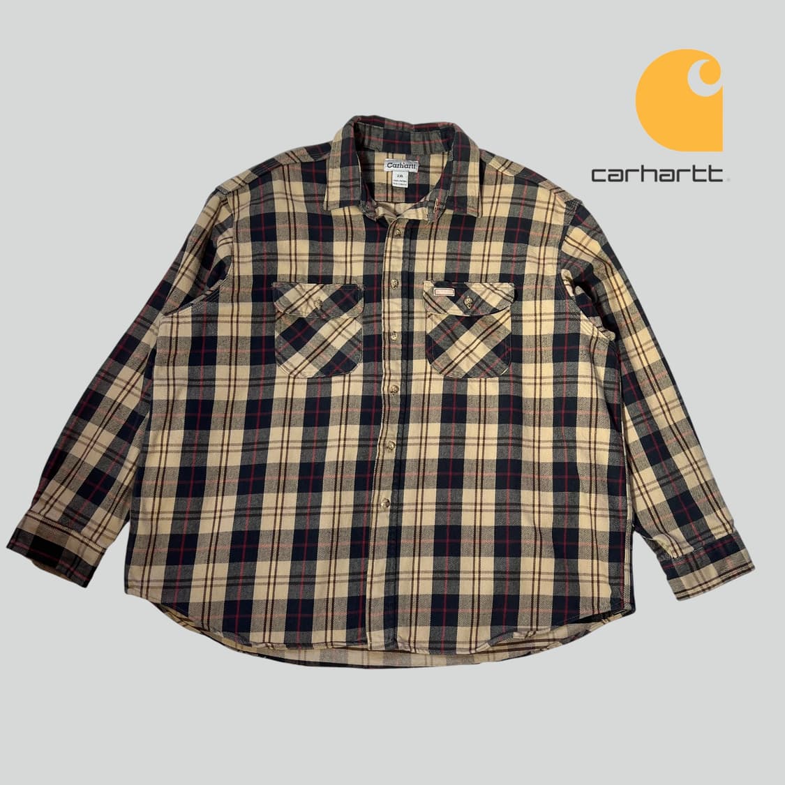 [2XL]00s 칼하트 오리지널 워크 헤비코튼 플란넬 체크 긴팔 셔츠 상품이미지1