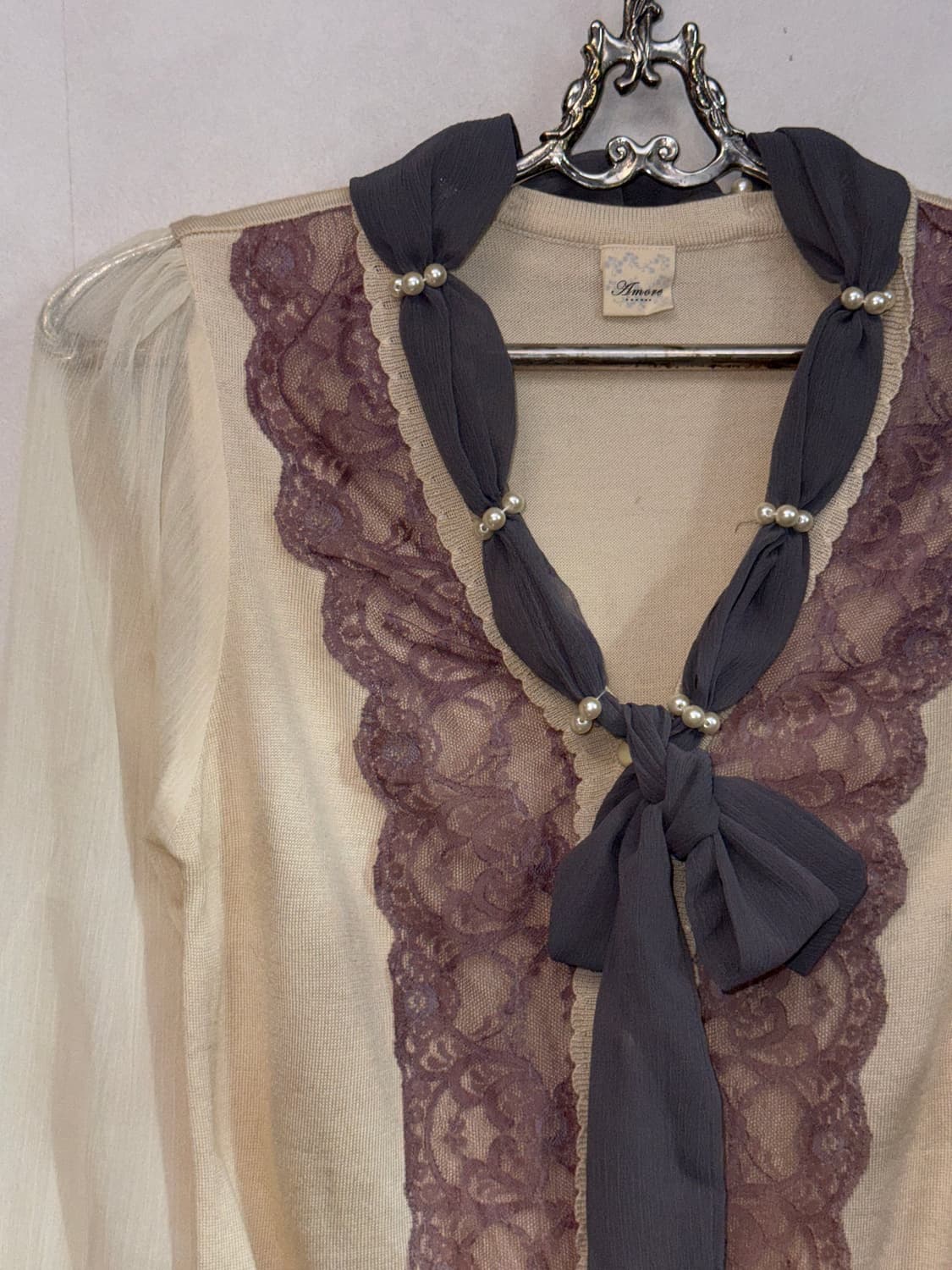 Purple gray lace pearl chiffon knit 상품이미지6