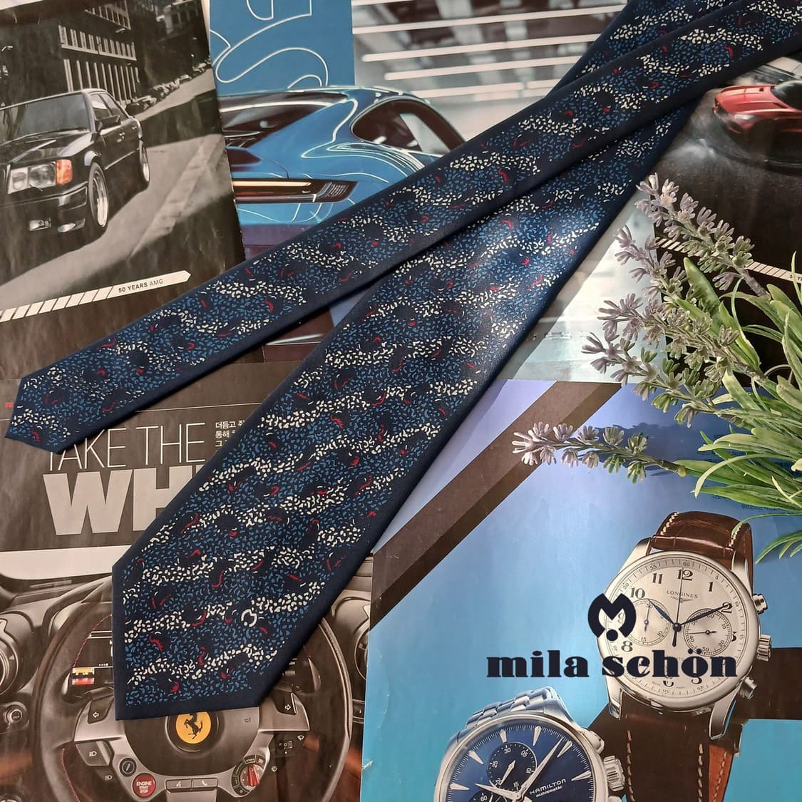 밀라숀 실크 네이비 패턴 넥타이 9.2cm A+등급 A19404
 상품이미지2