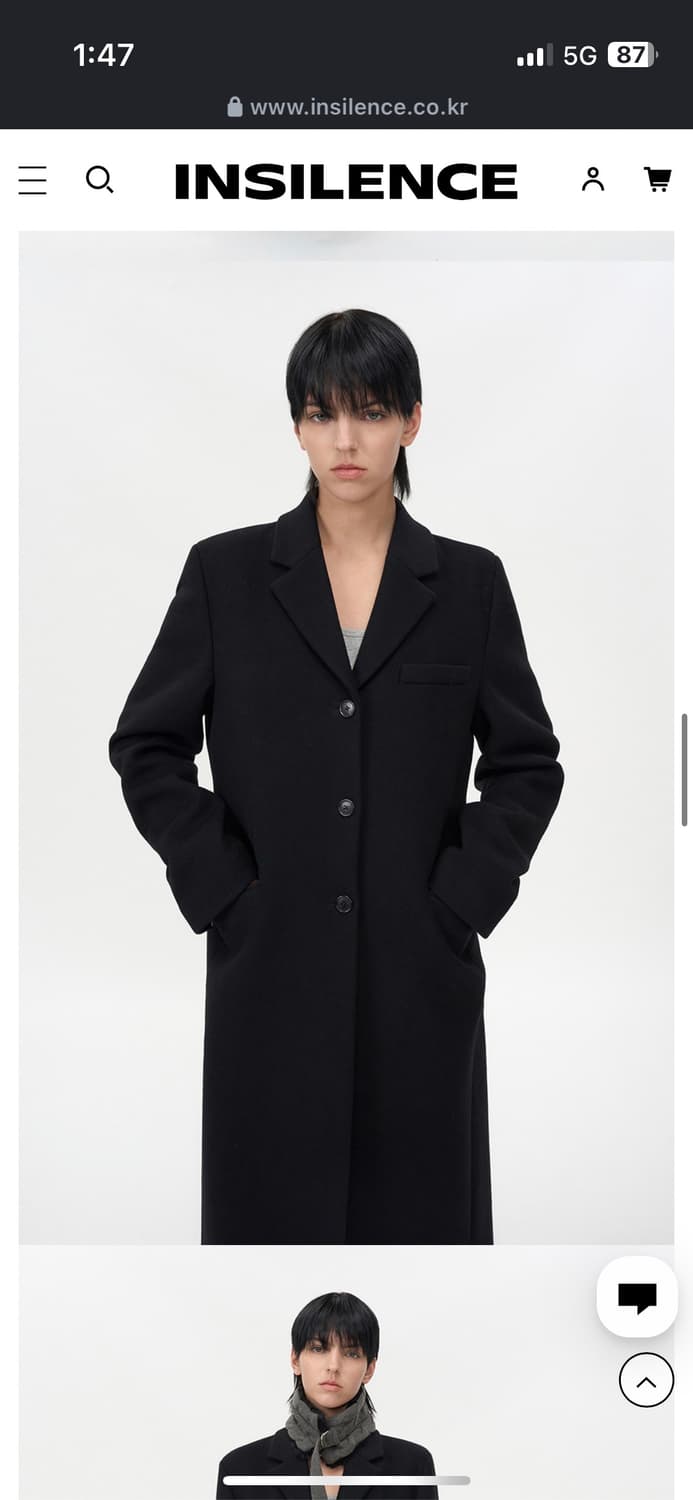 인사일런스 캐시미어 싱글 맥시 코트 블랙 S 상품이미지3