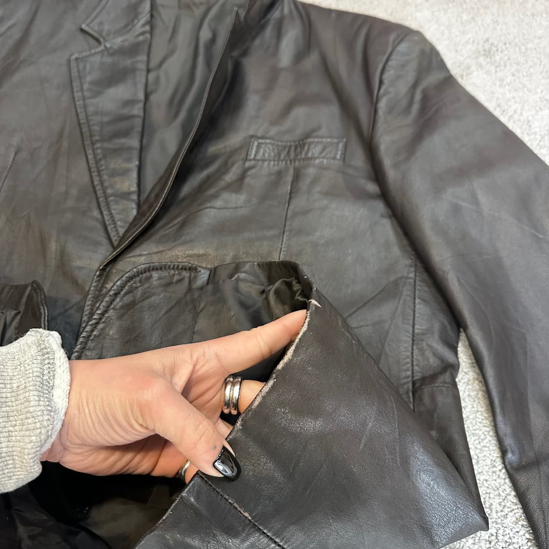 빈티지 블랙/브라운 소가죽 블레이저 자켓L 상품이미지9