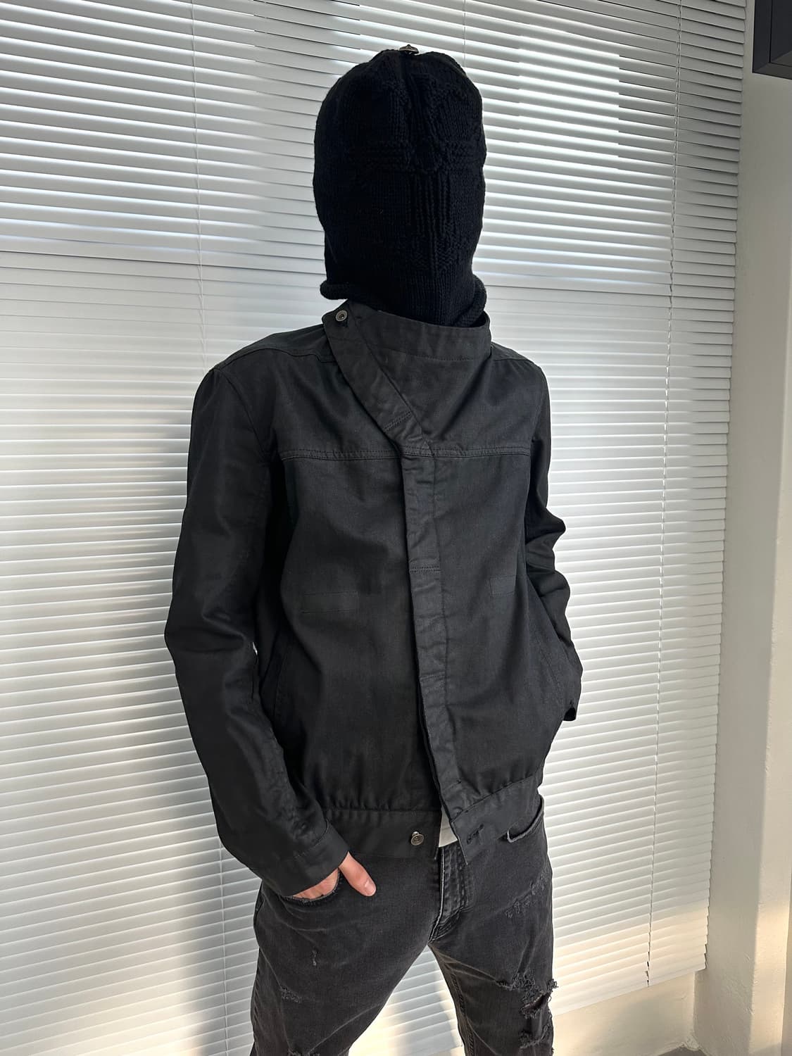 릭오웬스 슬레이브 왁스코팅 하이넥 자켓 상품이미지1