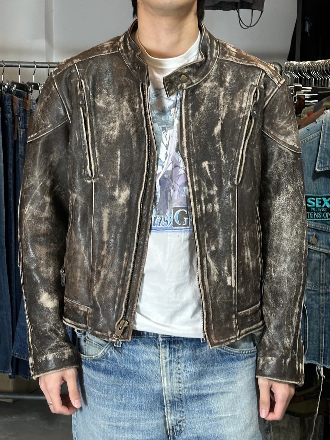 00's 빈티지 디스 레더 자켓 빈티지 레더 자켓 라이더 상품이미지3