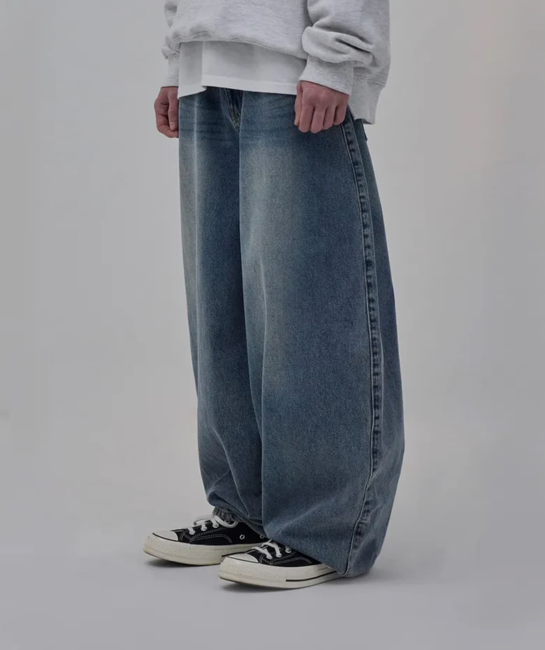 스탠다드에러 87-STAN047 벌룬핏 워싱 와이드 데님팬츠 빈티지 블루 상품이미지3