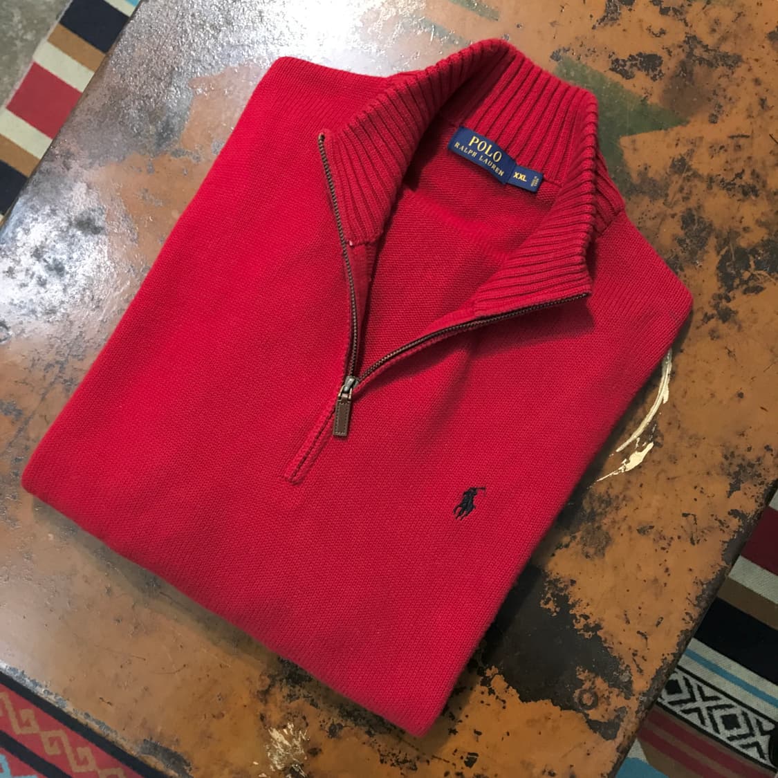 폴로랄프로렌 레드 코튼 반집업 풀오버 남성 115 빅사이즈  상품이미지1