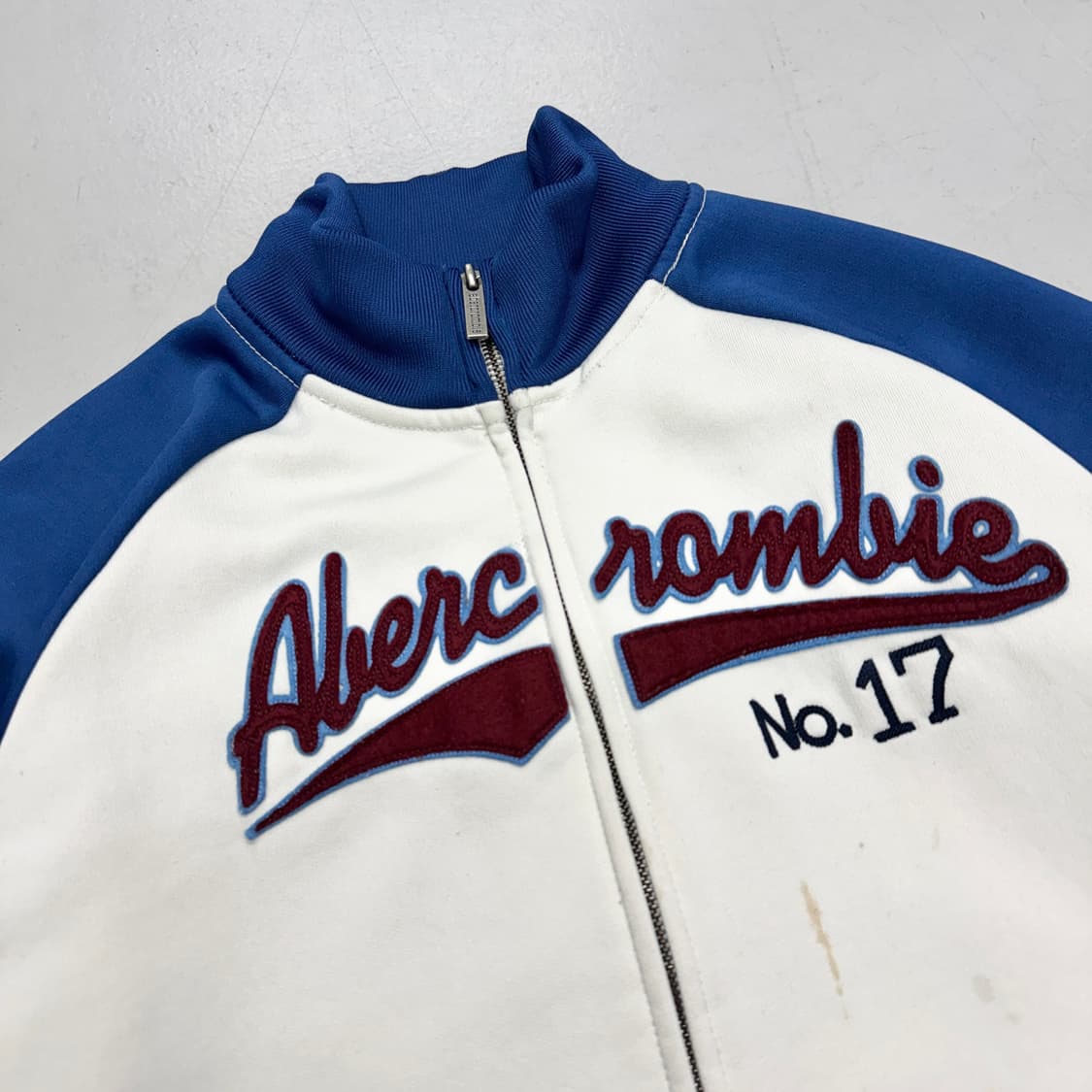 아베크롬비 Y2K 아치로고 화이트 블루 배색 코튼 집업 상품이미지3