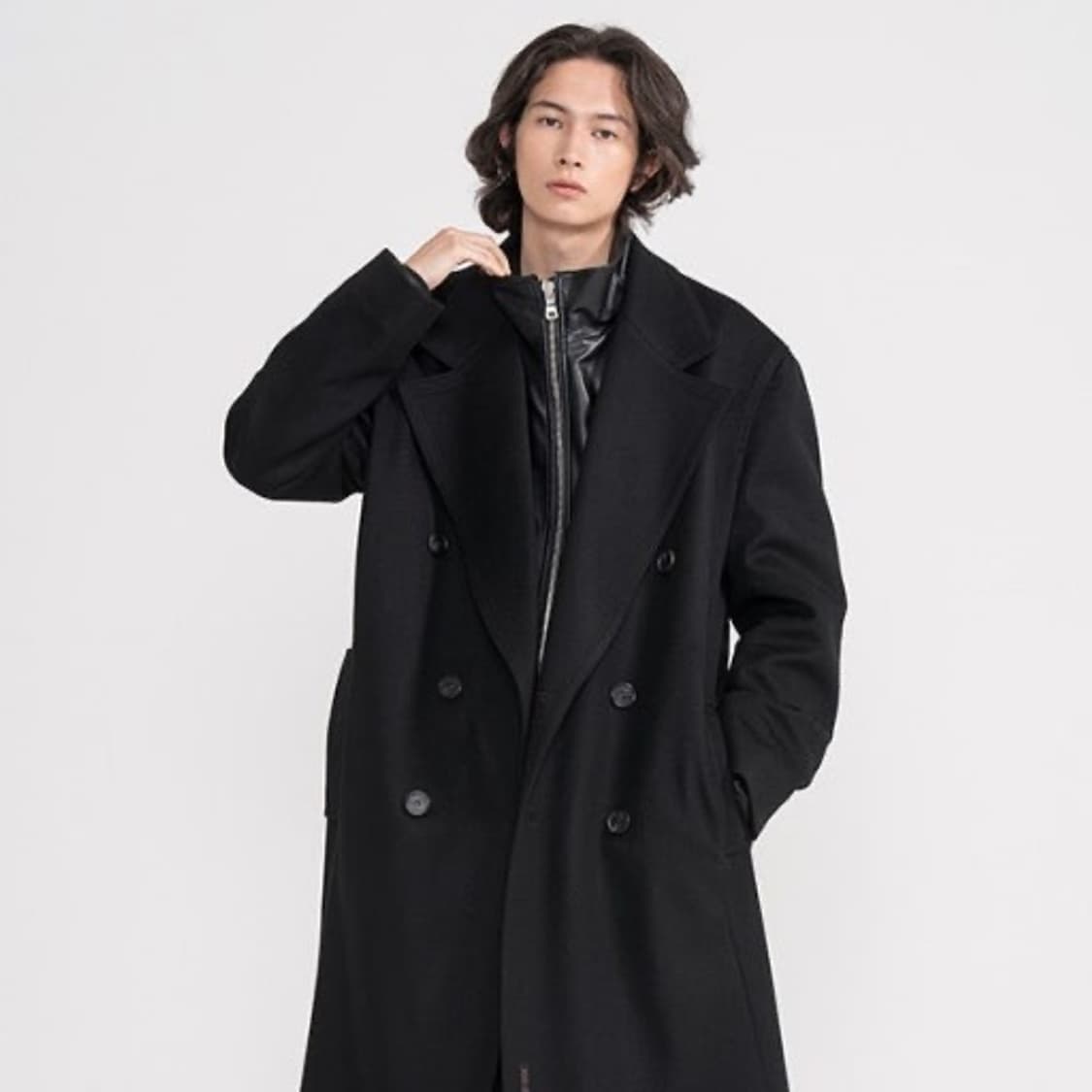 MMIC 엠엠아이씨 블랙 더블 브레스트 오버사이즈 코트 상품이미지1