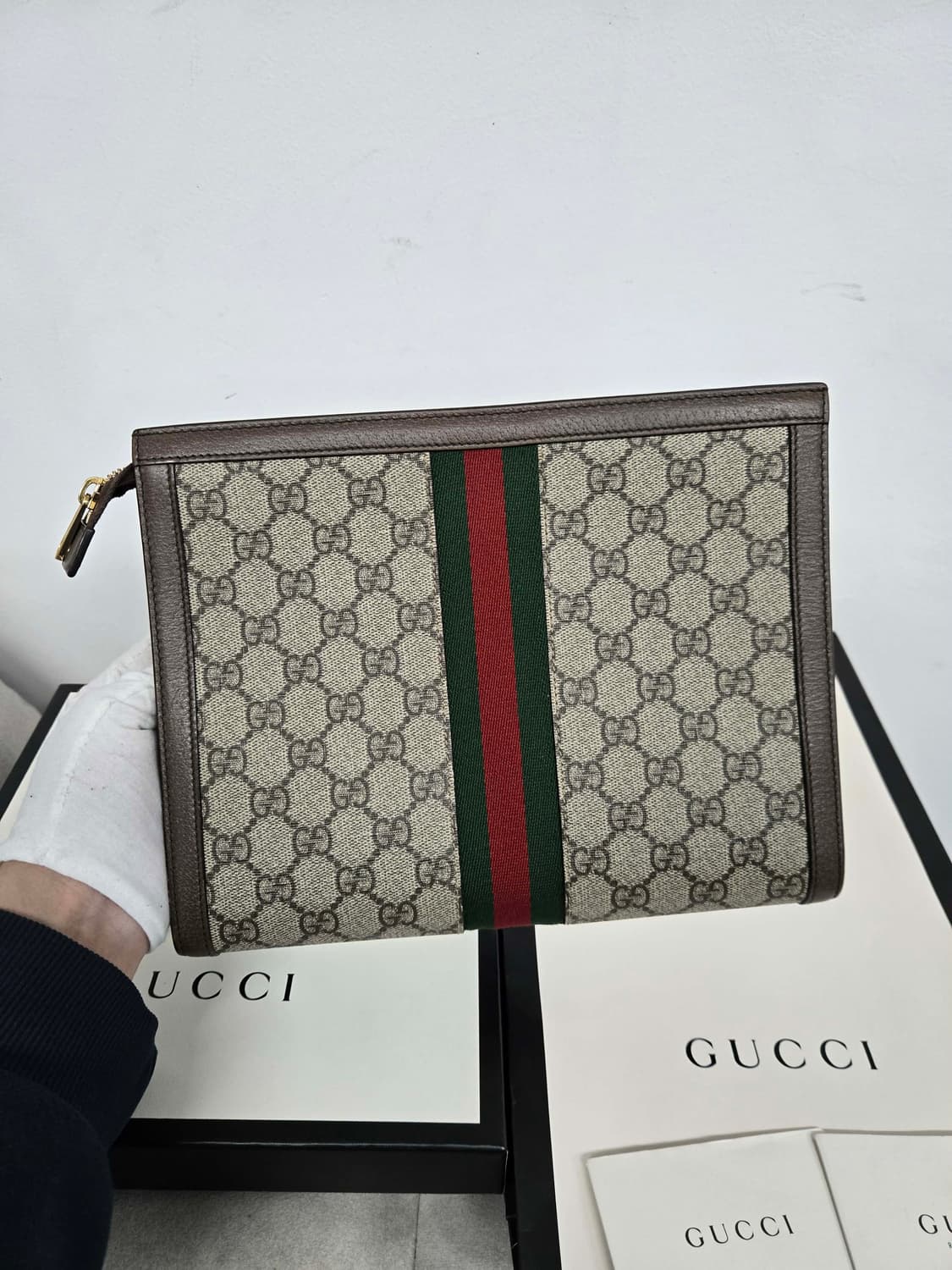 [보증서 정품] 구찌 시그니처 삼선 클러치백 상품이미지5