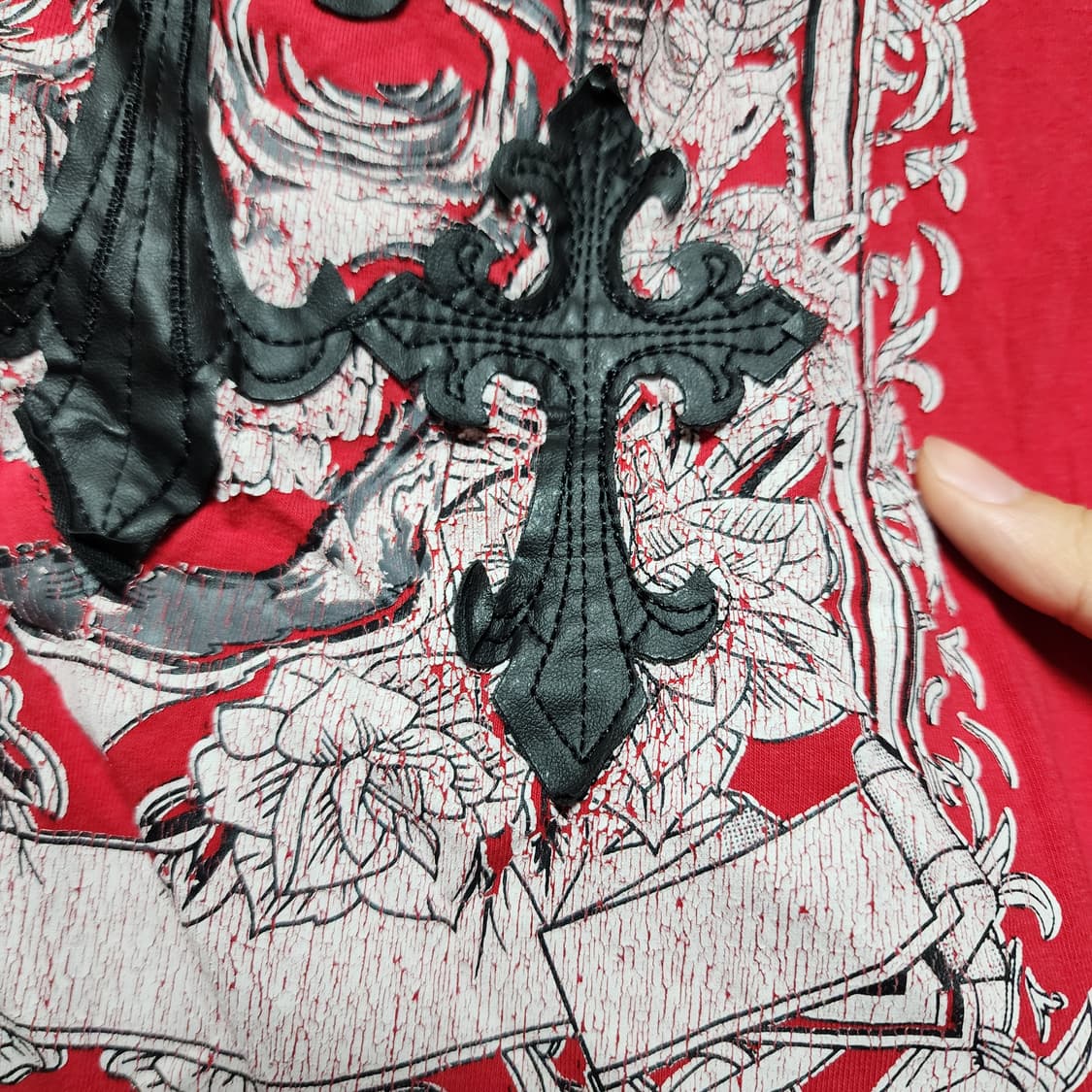 Vintage 락시크 시스루 가죽 크로스 레드 롱슬리브 상품이미지5