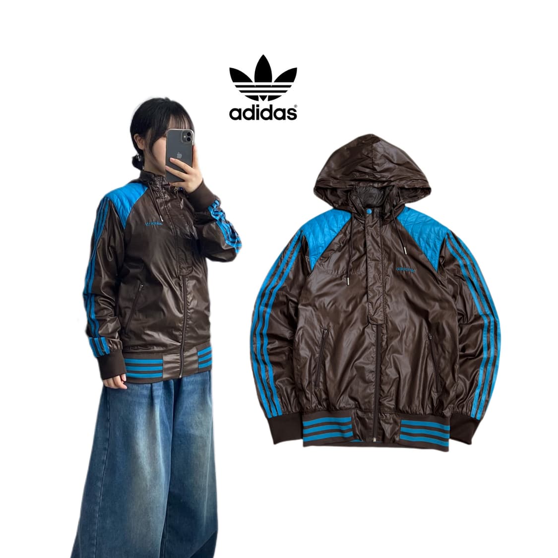 아디다스 베켄바우어 브라운 하늘 민트초코 후드 바람막이 상품이미지1
