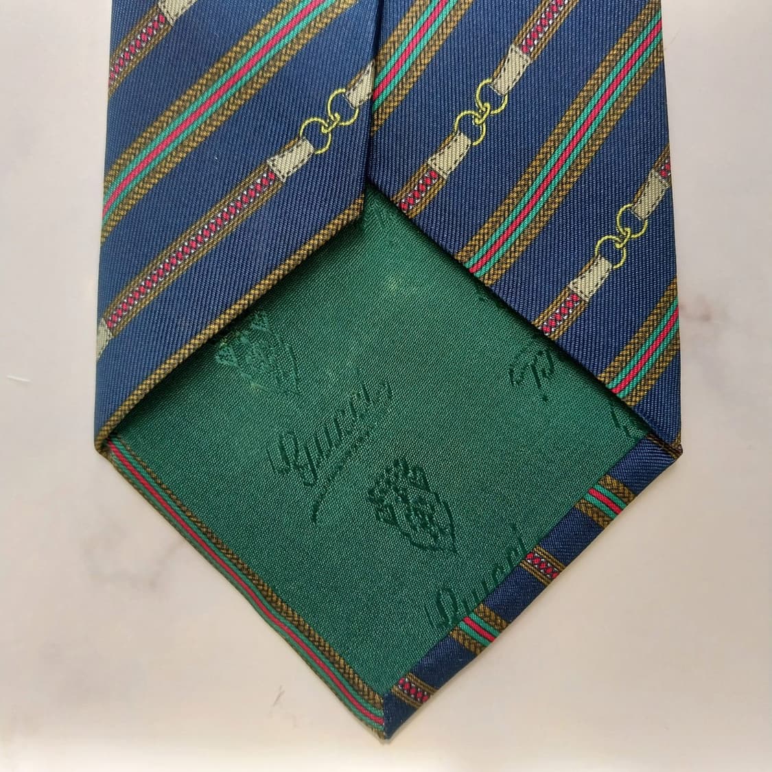 구찌 실크 네이비 홀스빗 스트라이프 넥타이 9.7cm A+등급 K1013 상품이미지8
