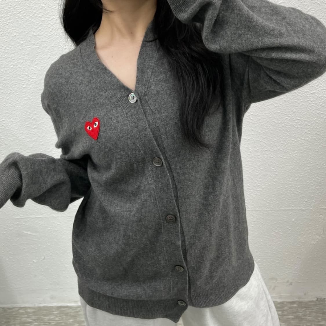 꼼데가르송 레드와펜 그레이 가디건 XL 상품이미지5