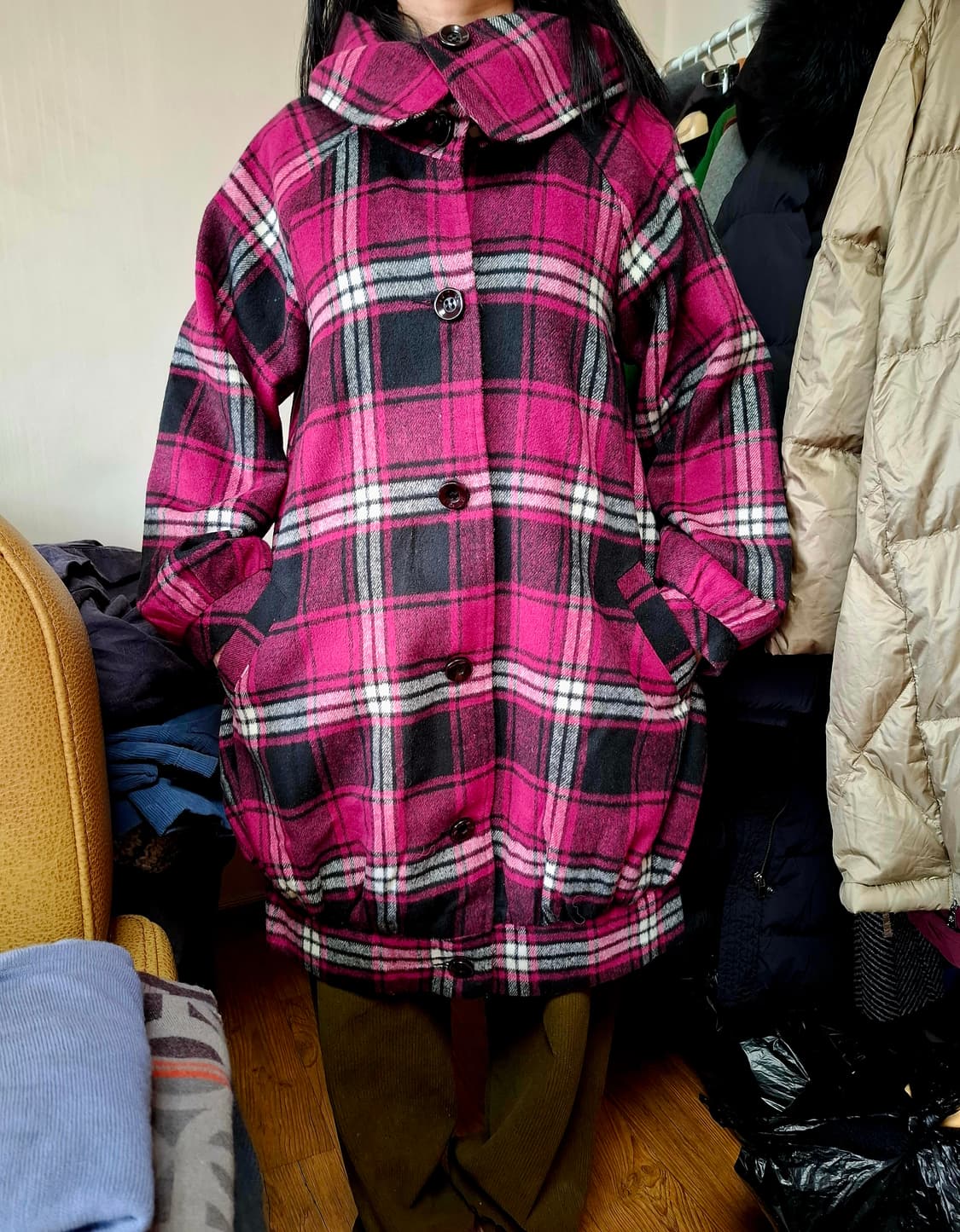 일본빈티지 귀여운 체크코트 상품이미지6