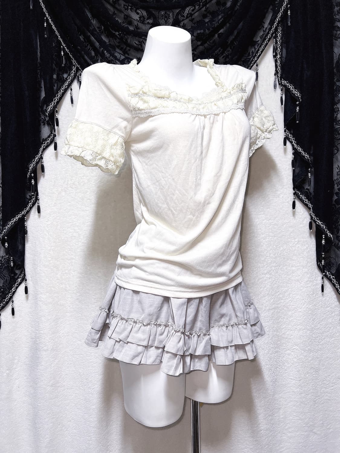 엑팜깔 로맨틱갸루 레이스 프릴 로걀탑 라떼 달천깔 러블리 핀터 모리걸 상품이미지1