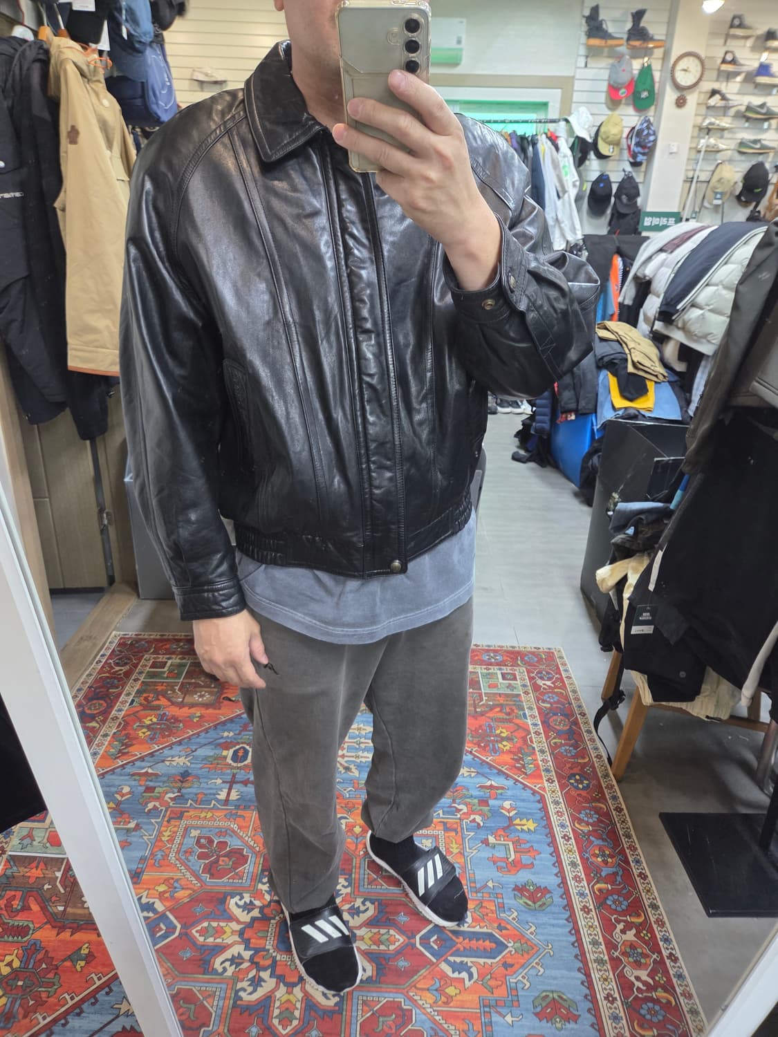 런던포그 올드스쿨 빈티지 안감누빔 소가죽 자켓 xl 상품이미지7