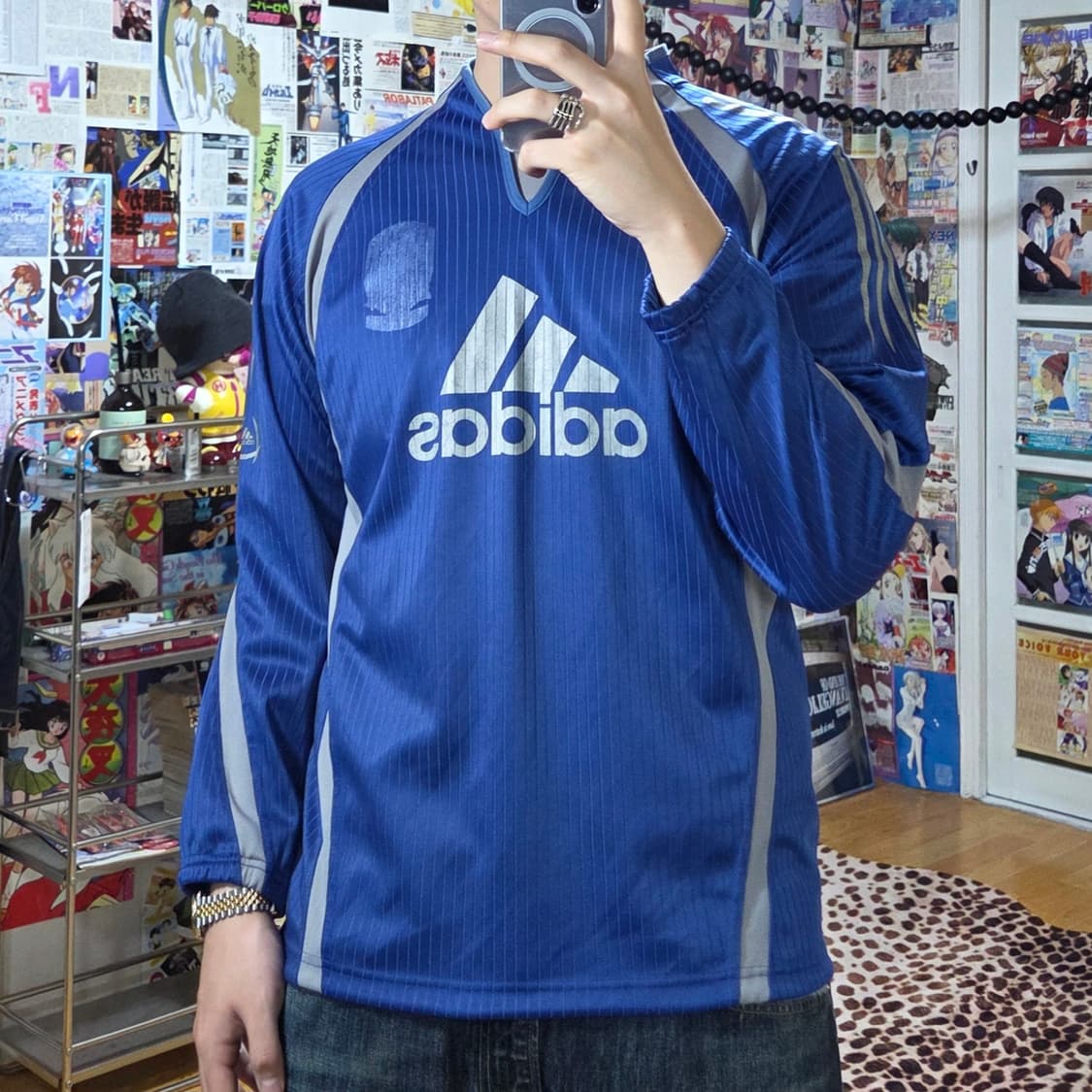 아디다스 블루 그레이 스트라이프 져지 롱슬리브 . 상품이미지1