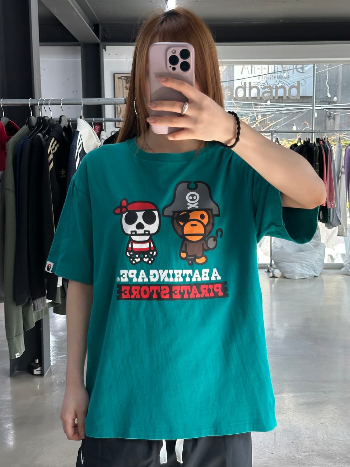 베이프 x PIRATE 해적마일로 반팔티 청록 상품이미지2