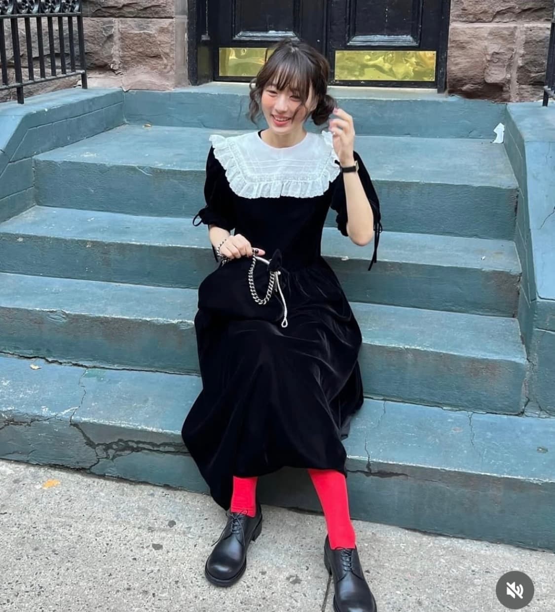 플레따 벨벳 리본 드레스 + 레이스 카라 세트 상품이미지1