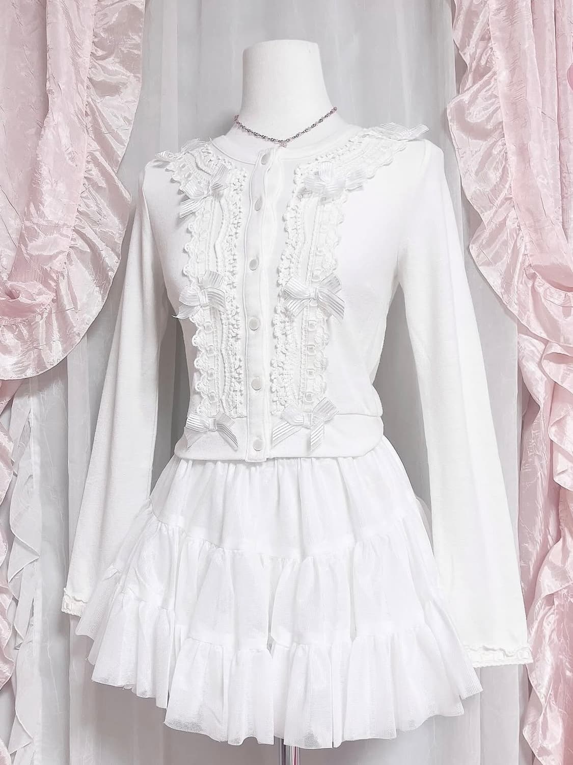 Liz Lisa — ♥ 리즈리사 레이스 리본 프릴 생화이트 가디건 히메 상품이미지1