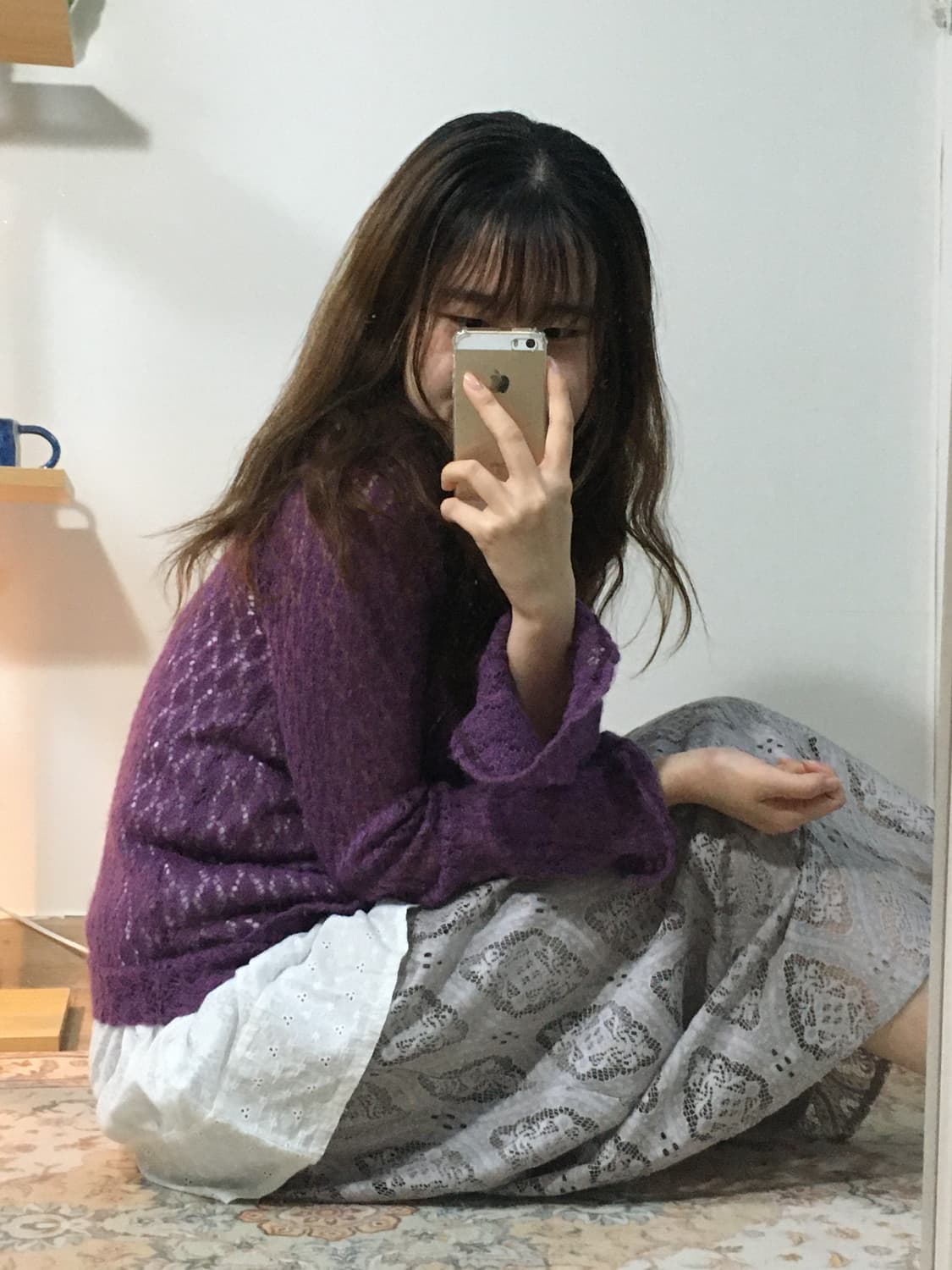 라일락 펀칭 롱스커트 상품이미지2